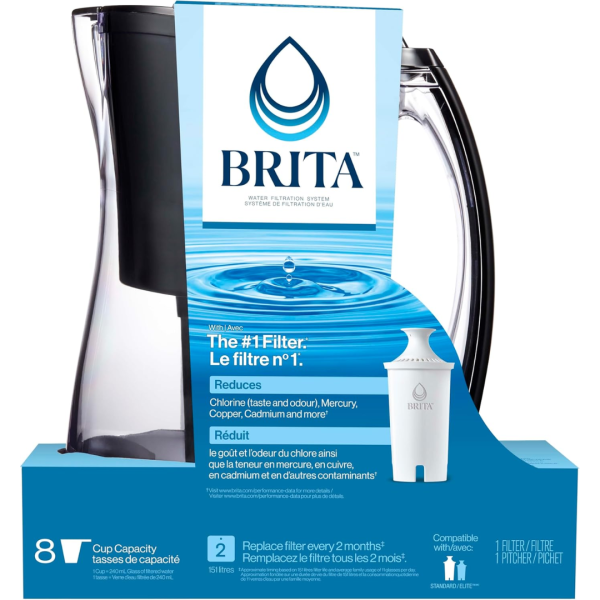 Brita 8 Cup Black Pitcher with Filter 151L Marina